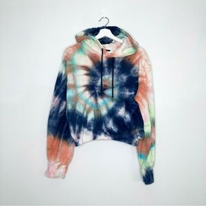 AFRM Cooley Spiral Tie-Dye Cropped Hoodie Sweatshirt size large